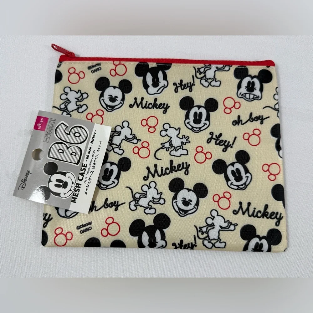 NWT-Disney x Daiso Mickey Mouse B6 Size (7.48” x 5.90”) Mesh Case w/Zip Closure